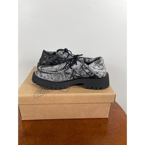 Free People Crushed Velvet Loafers in Gray and Black - Picture 6 of 10